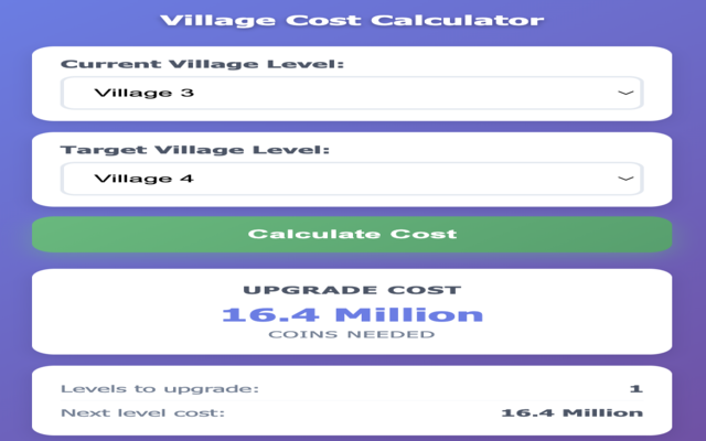 Coin Master Village Cost Calculator